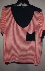 Beautiful 2X Orangie Stripe Navy Sheer Contrast Top Plus